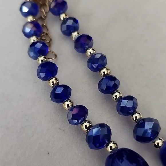 AB Blue Glass Bead Double Strand Necklace - Picture 9 of 9
